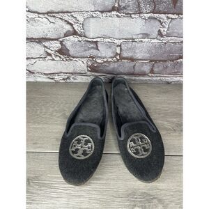 Tory Burch Billy Charcoal Gray Wool Logo Lamb Fur Slipper Flats Women 6M US/36.5